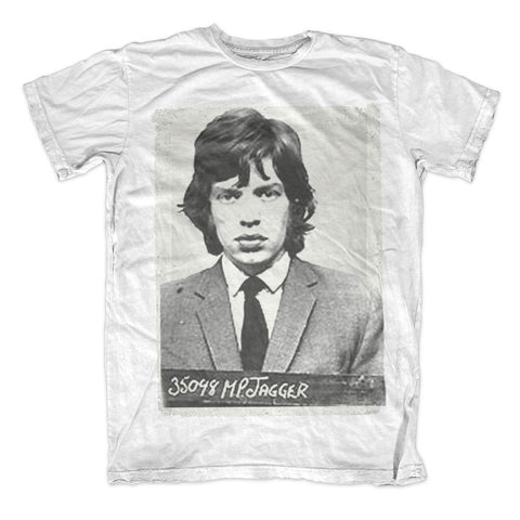 ROLLING STONES MICK MUGSHOT - MENS WHITE T-SHIRT - The Hollywood Apparel